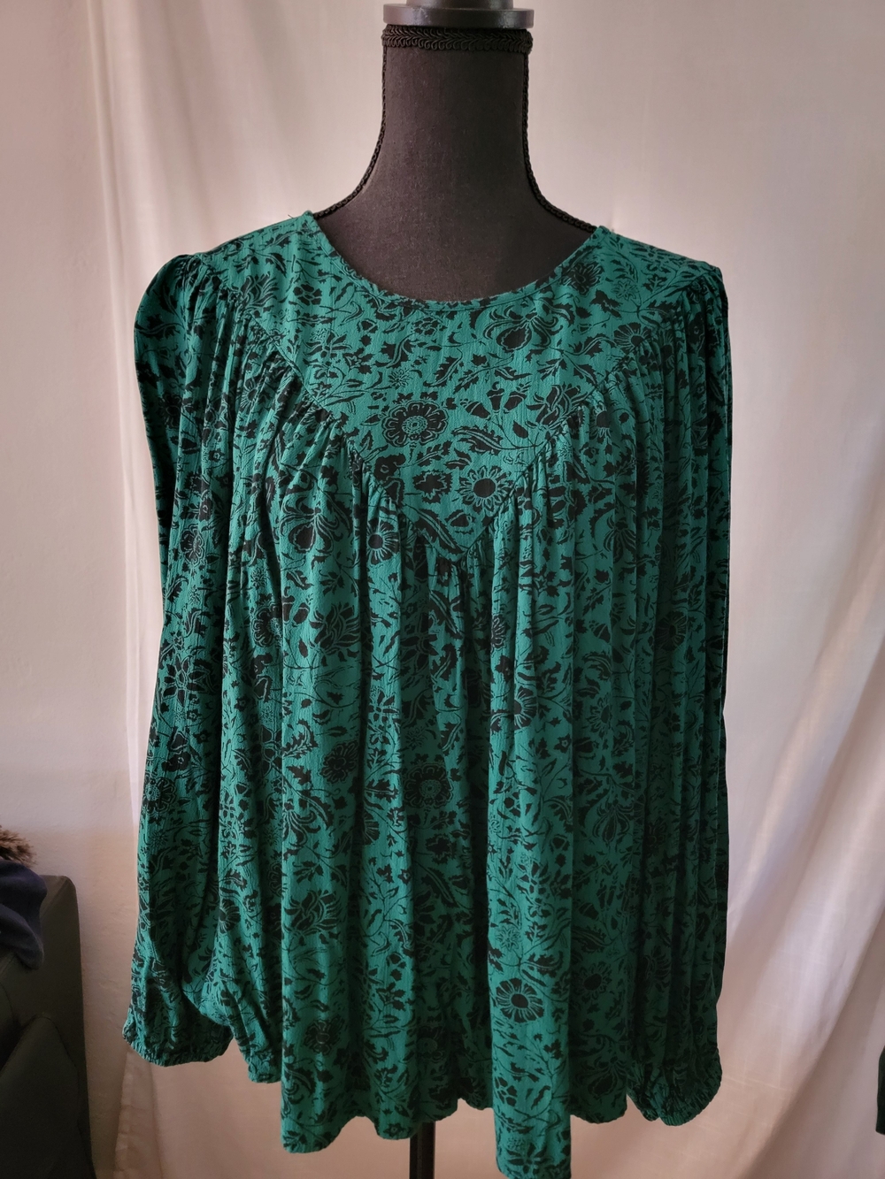 Knox Rose Teal Floral Long-Sleeve Peasant Blouse